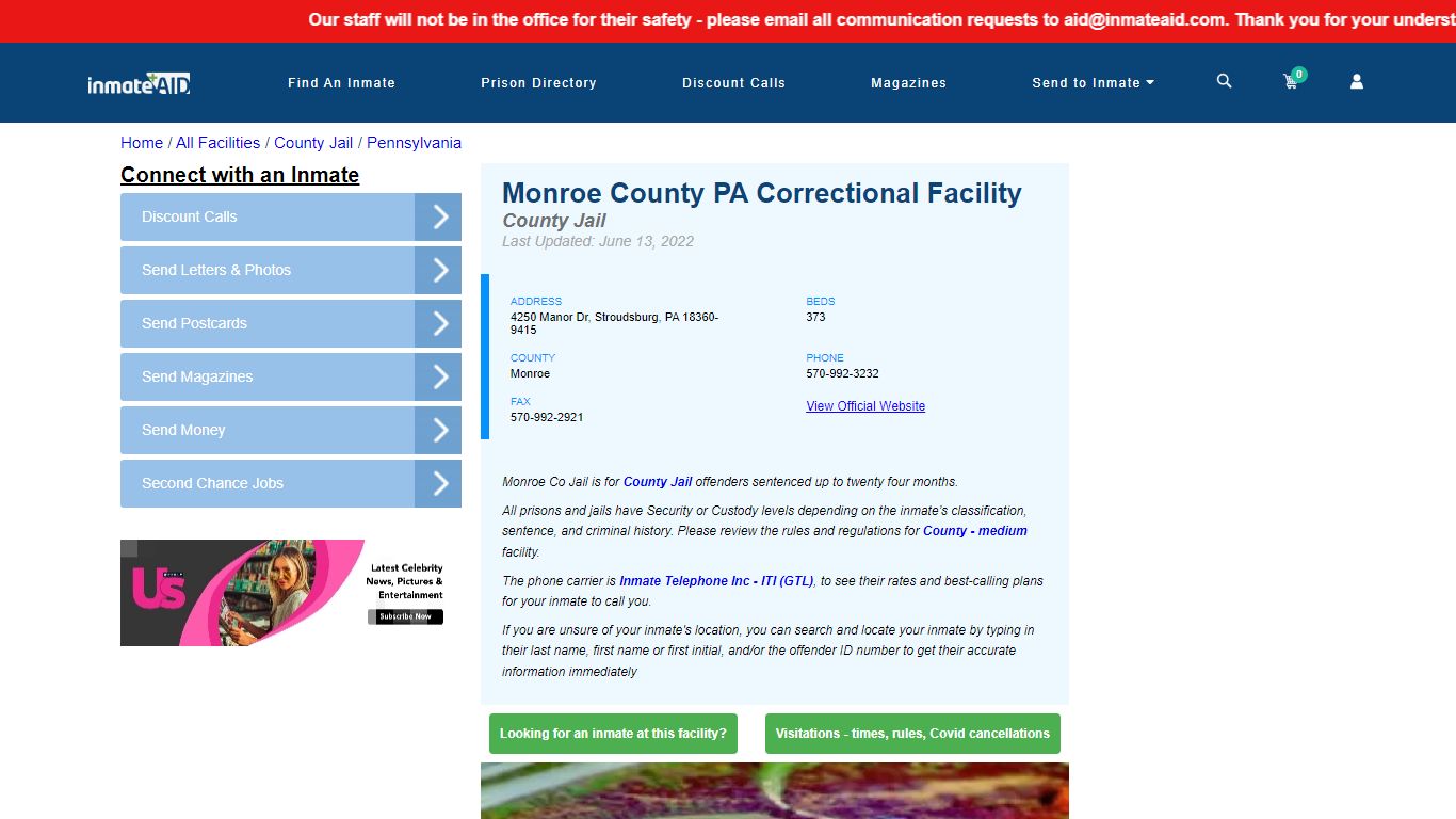 Monroe County PA Correctional Facility - Inmate Locator ...